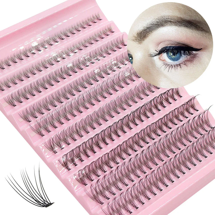 DIY cluster lashes tray showcasing 8-16mm false eyelash clusters for customizable volume and glam.