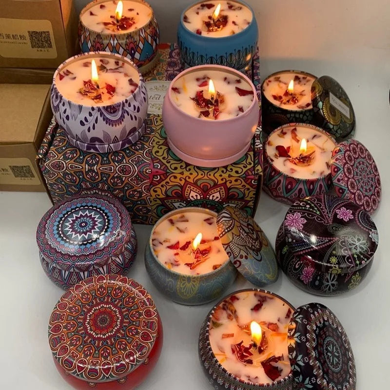 Soy scented candle in a vintage-style decorative jar