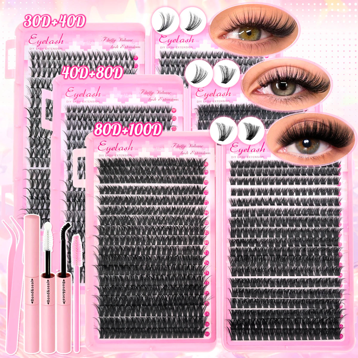 DIY lash extension kit with 720pcs wispy lash clusters