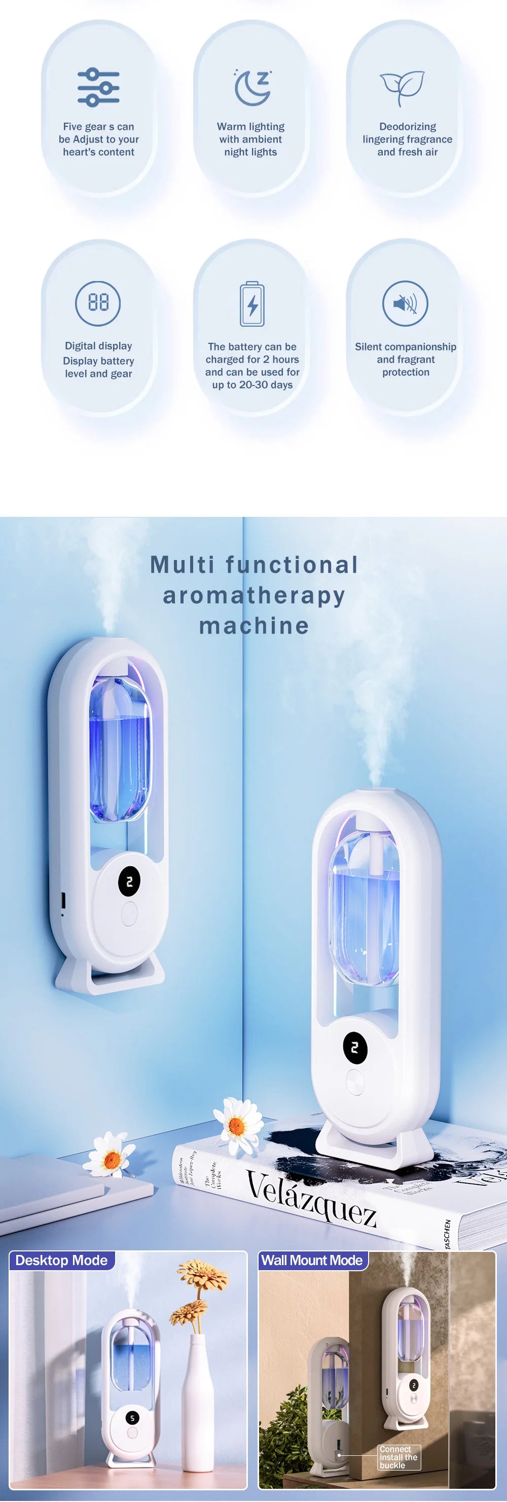 Rechargeable Portable Aroma Diffuser with Timer