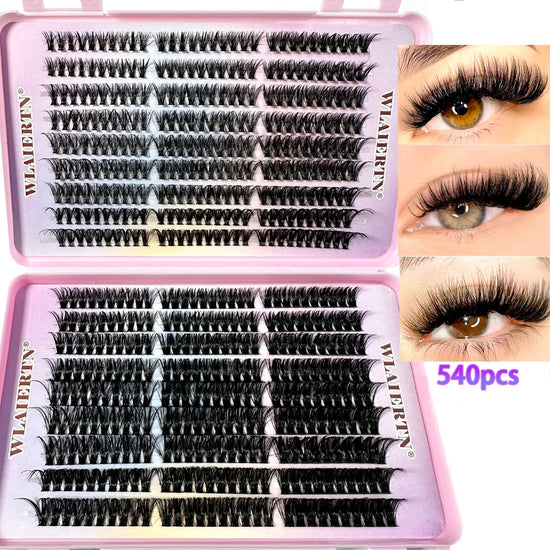 Faux mink lash clusters 540 pcs C curl mixed length tray