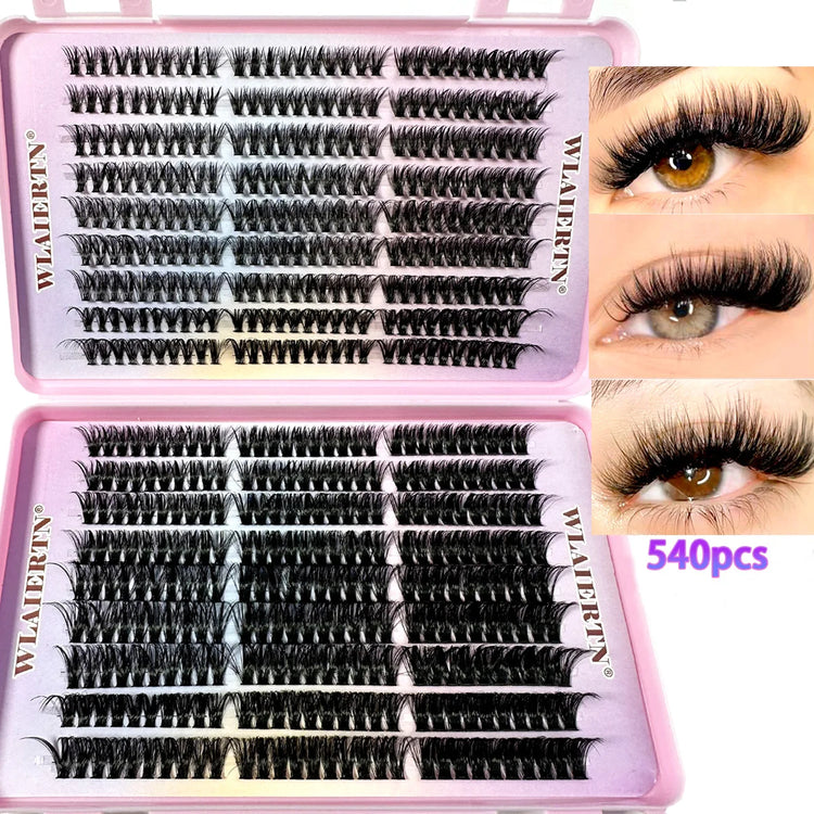 Faux mink lash clusters 540 pcs C curl mixed length tray